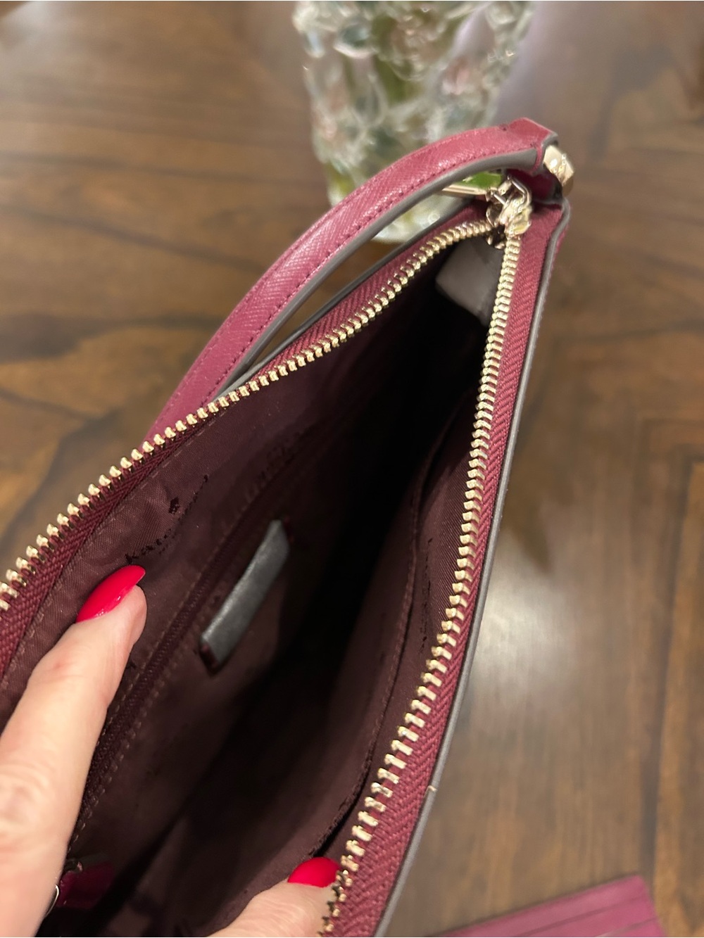 Burgundy Kate Spade purse with matching mini-wallet. - Picture 4 of 12